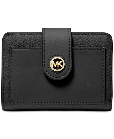 Shop Michael Kors Michael  Charm Small Tab Compact Pocket Wallet In Black