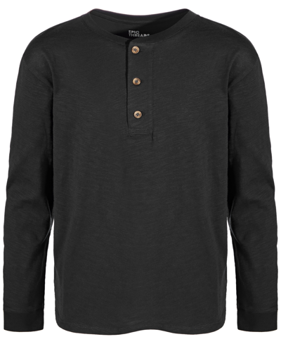 Shop Epic Threads Big Boys Solid Henley Shirt, Created For Macy's In Deep Black