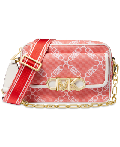 Shop Michael Kors Michael  Parker Medium Chain Swag Camera Crossbody In Spiced Coral