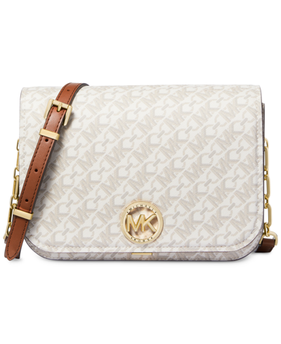 Shop Michael Kors Michael  Delancey Medium Chain Messenger In Vanilla,luggage