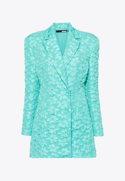 Shop Rotate Birger Christensen 3d Jacquard Double-breasted Blazer Dress In Turquoise