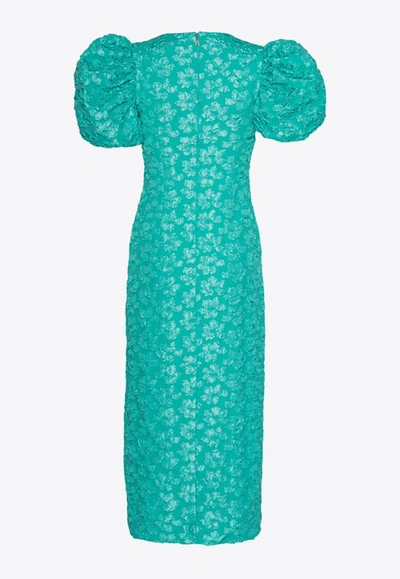 Shop Rotate Birger Christensen 3d Jacquard Puff-sleeved Midi Dress In Turquoise