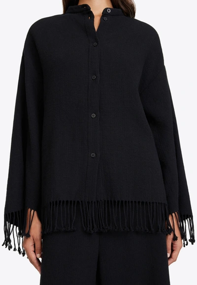 Shop By Malene Birger Ahlicia Button-up Fringed Top In Black