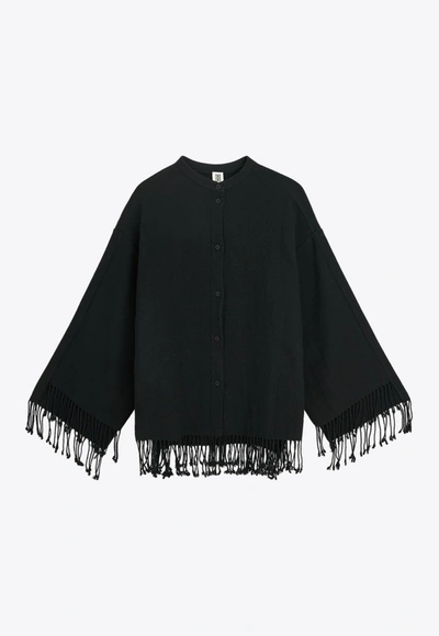 Shop By Malene Birger Ahlicia Button-up Fringed Top In Black