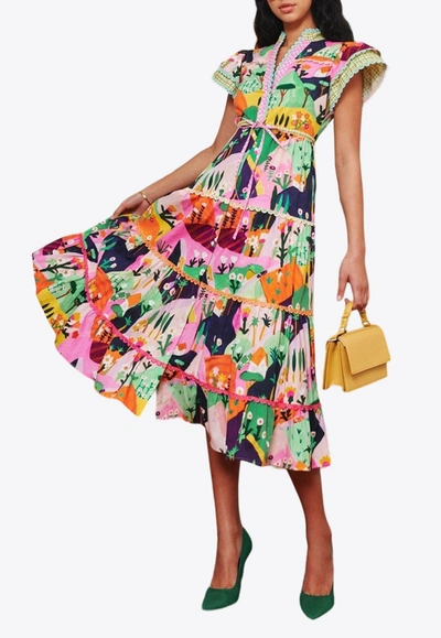 Shop Celiab Artic Printed Midi Dress In Multicolor