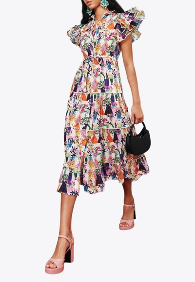 Shop Celiab Aruna Floral Print Midi Dress In Multicolor
