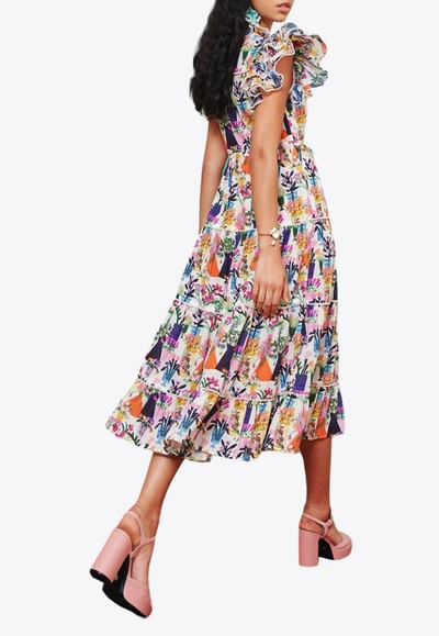 Shop Celiab Aruna Floral Print Midi Dress In Multicolor