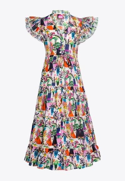 Shop Celiab Aruna Floral Print Midi Dress In Multicolor