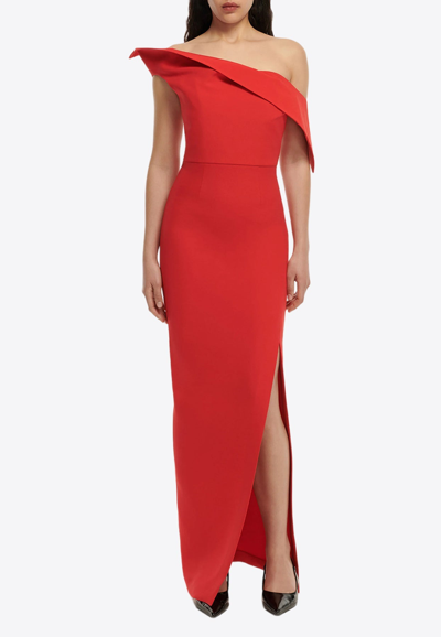 Shop Roland Mouret Asymmetric Drape Maxi Dress In Red