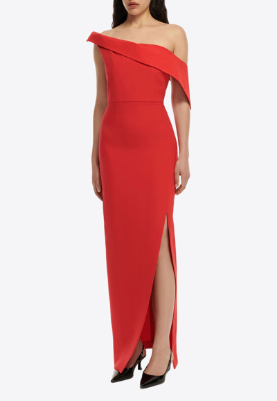 Shop Roland Mouret Asymmetric Drape Maxi Dress In Red