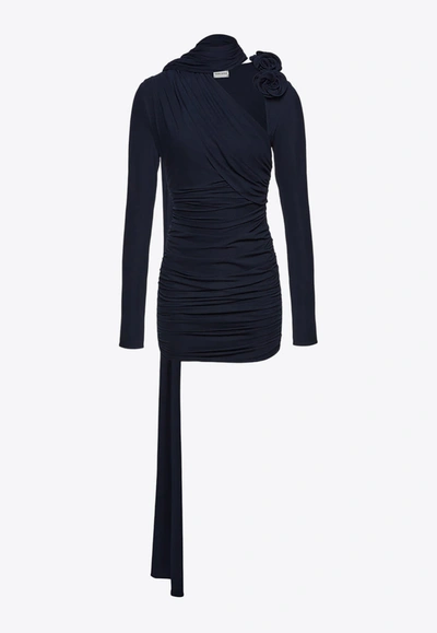 Shop Magda Butrym Asymmetric V-neck Mini Dress In Navy