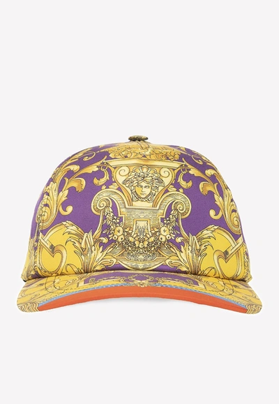 Shop Versace Barocco Goddess Baseball Cap In Silk In Multicolor
