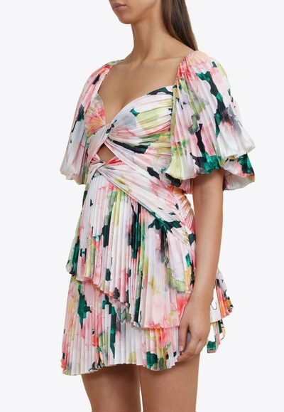 Shop Acler Bassett Floral Pleated Mini Dress In Multicolor