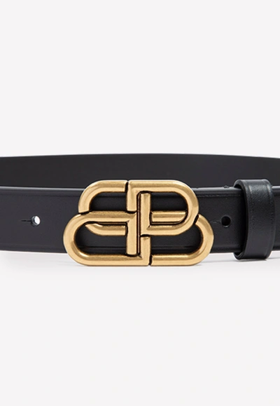 Balenciaga Bb Thin Leather Belt In Black