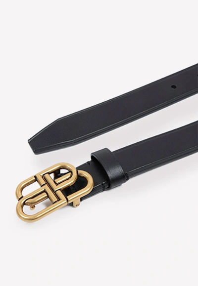 Balenciaga Bb Thin Leather Belt In Black