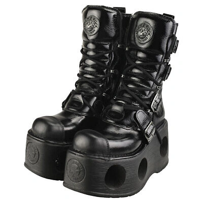 Pre-owned New Rock Rock Patent Spring Neptuno Unisex Black Stiefel Plattform - 36 Eu In Schwarz