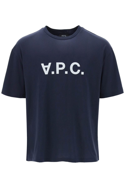 Shop Apc River T-shirt With Flocked Logo In Dark Navy (blue)
