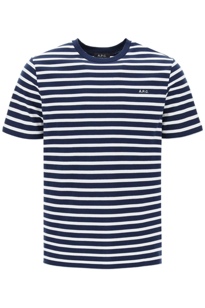 Shop Apc Emilien Striped T-shirt In Dark Navy (white)