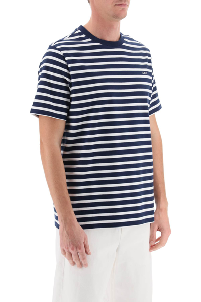 Shop Apc Emilien Striped T-shirt In Dark Navy (white)