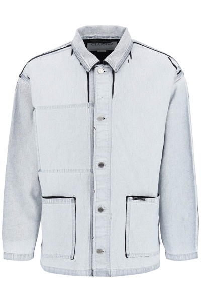 Shop Closed Reversible Jacket In Screen-printed Denim In Ivory (white)
