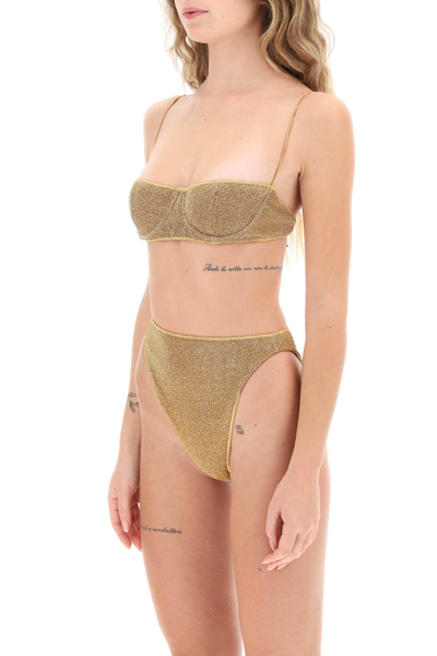 Shop Oseree Lurex Bikini Set In Toffee (gold)