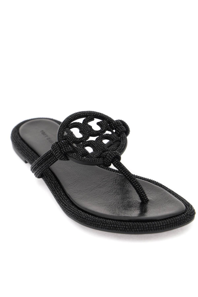 Shop Tory Burch Pavé Leather Thong Sandals In Perfect Black (black)