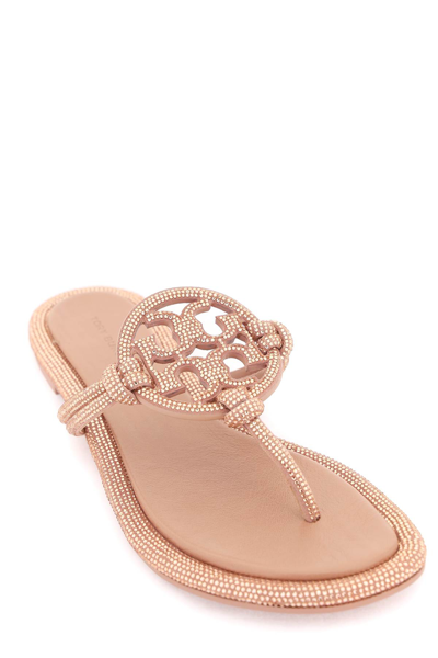 Shop Tory Burch Pavé Leather Thong Sandals In Malva (pink)