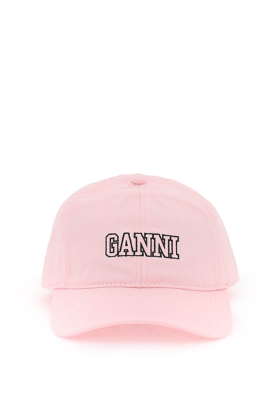 Shop Ganni Baseball Cap With Logo Embroidery In Sweet Lilac (pink)