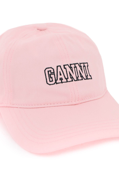 Shop Ganni Baseball Cap With Logo Embroidery In Sweet Lilac (pink)