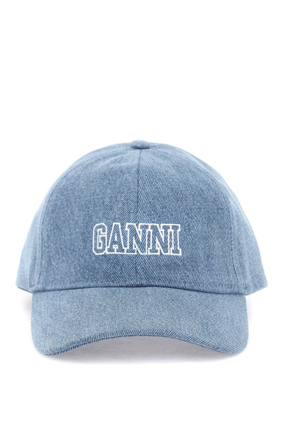 Shop Ganni Baseball Cap With Logo Embroidery In Denim (white)