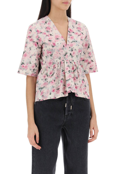 Shop Ganni Floral Peplum Blouse In Orchid Smoke