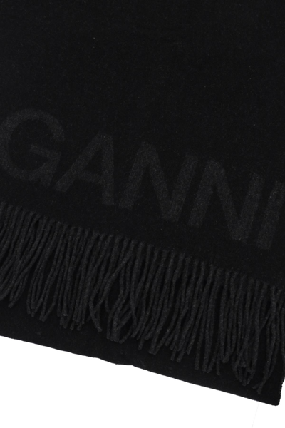 Shop Ganni Logo Lettering Scarf In Black (black)
