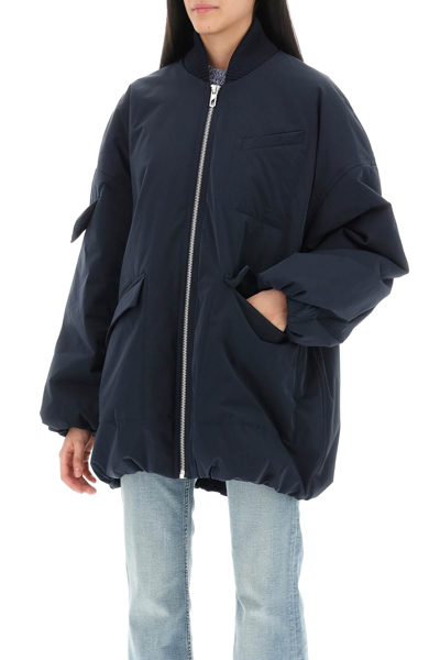 Shop Ganni Oversized Midi Bomber Jacket In Sky Captain (blue)