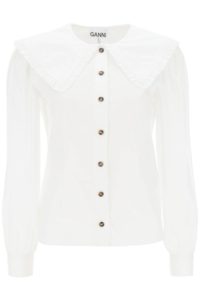 Shop Ganni Maxi Collar Shirt In Bright White (white)