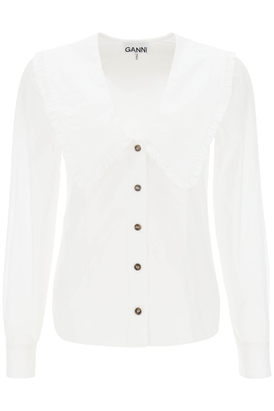 Shop Ganni Maxi Collar Shirt In Bright White (white)