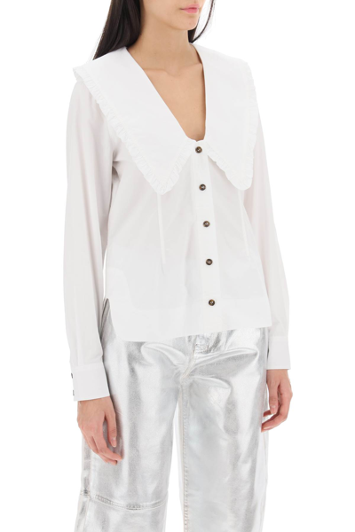 Shop Ganni Maxi Collar Shirt In Bright White (white)