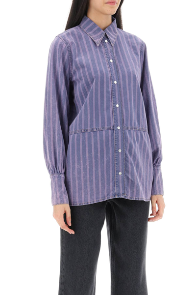 Shop Ganni Striped Denim Shirt In Mid Blue Stone (purple)