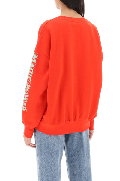 Shop Ganni Sweatshirt With Graphic Prints In High Risk Red (red)