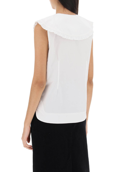 Shop Ganni Sleeveless Shirt With Maxi Collar In Bright White (white)