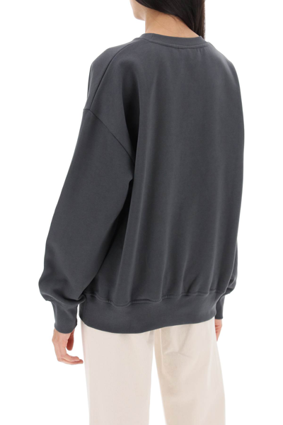 Shop Ganni Oversized Sweatshirt With Logo Print In Volcanic Ash (grey)