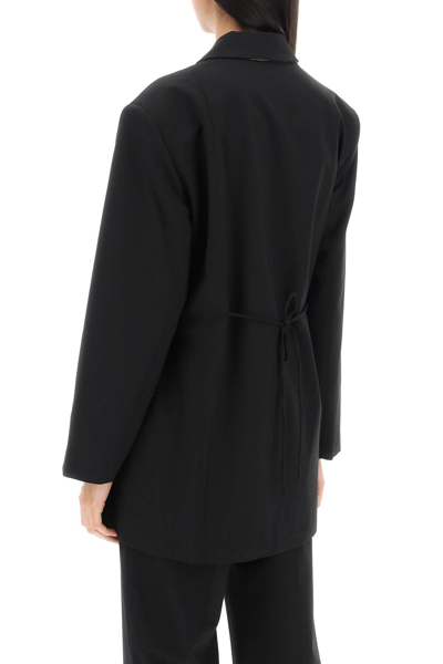 Shop Ganni Double-breasted Blazer With Self-tie Strings In Black (black)