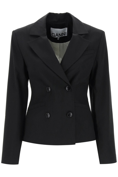 Shop Ganni Shaped Double-breasted Jacket In Black (black)