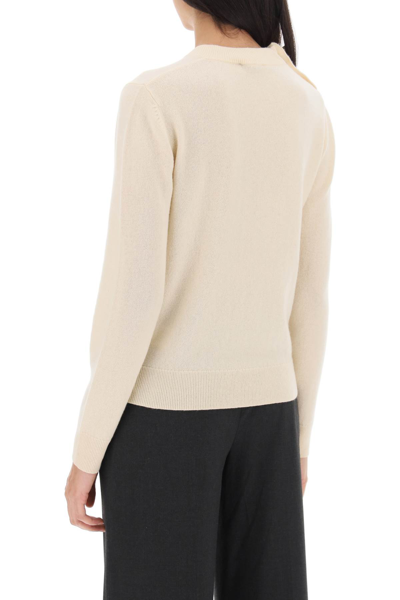 Shop Ganni Sweater With  Butterfly Buttons In Alabaster Gleam (beige)