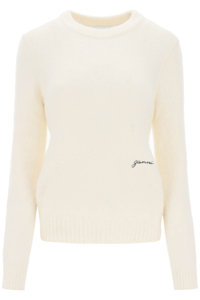 Shop Ganni Brushed Alpaca And Wool Sweater In Egret (white)