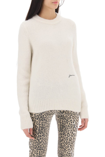 Shop Ganni Brushed Alpaca And Wool Sweater In Egret (white)