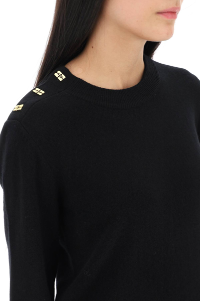 Shop Ganni Sweater With  Butterfly Buttons In Black (black)