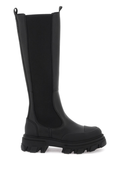 Shop Ganni Cleated High Chelsea Boots In Black (black)