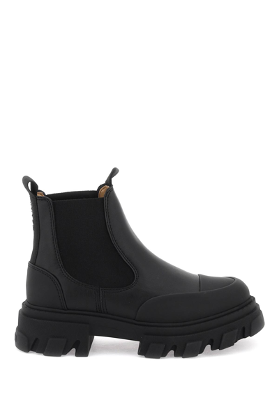Shop Ganni Cleated Low Chelsea Ankle Boots In Black (black)