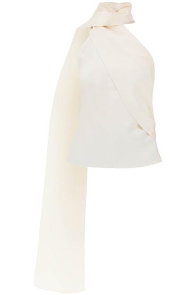 Shop Magda Butrym Silk Wrap Neck Top In Cream (white)