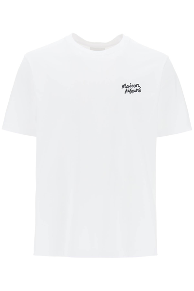 Shop Maison Kitsuné T-shirt With Logo Lettering In White Black (white)